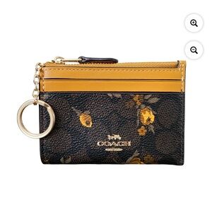 Coach Black and Gold Leather Floral Key Holder NWT